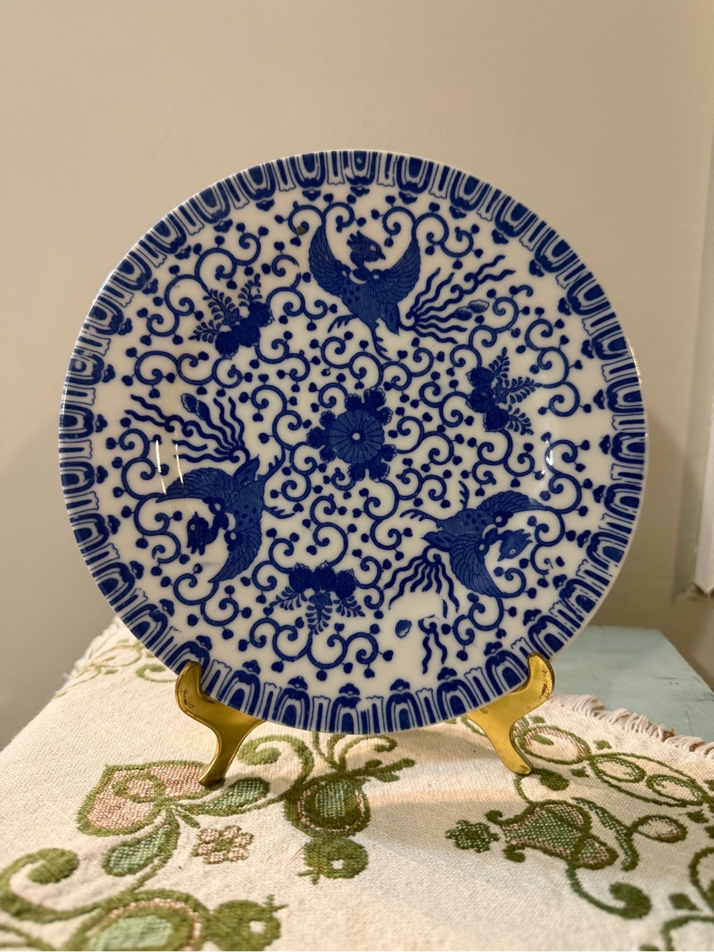 Antique Noritake Morimura Blue and White Plate- Phoenix Bird Pattern